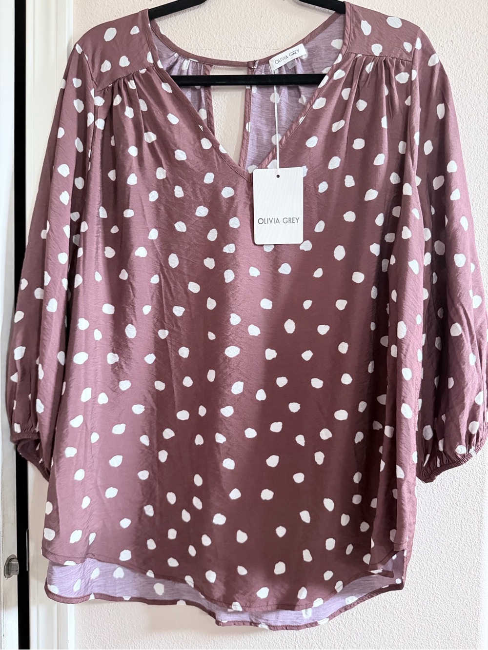 Women's brown Polka Dot V-Neck Blouse